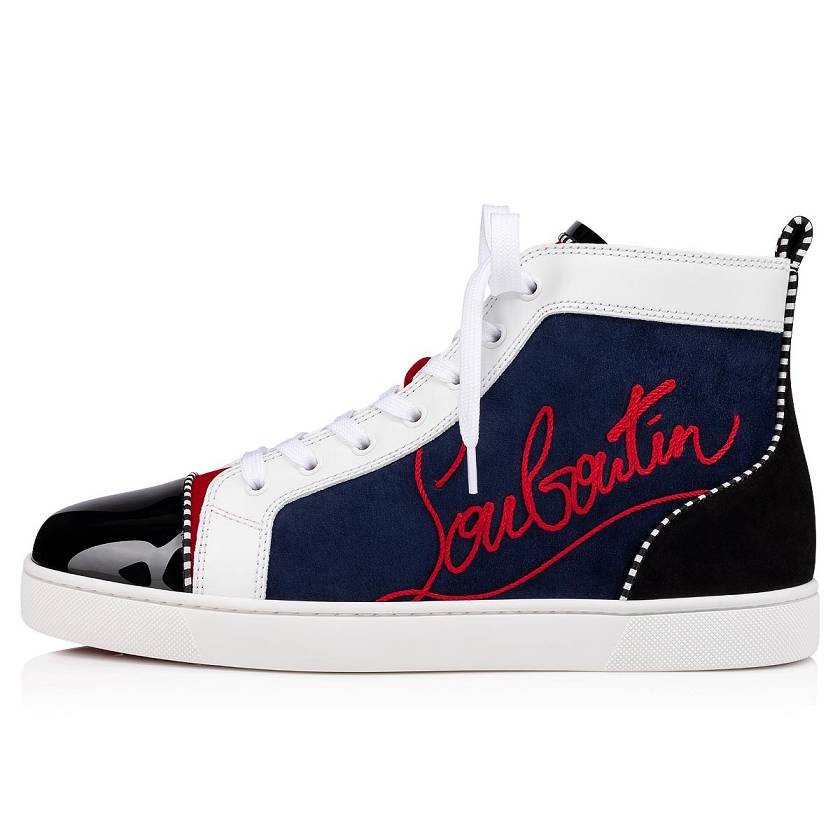 Men's Christian Louboutin Navy Louis Suede High Top Sneakers - Version Multi [4502-176]
